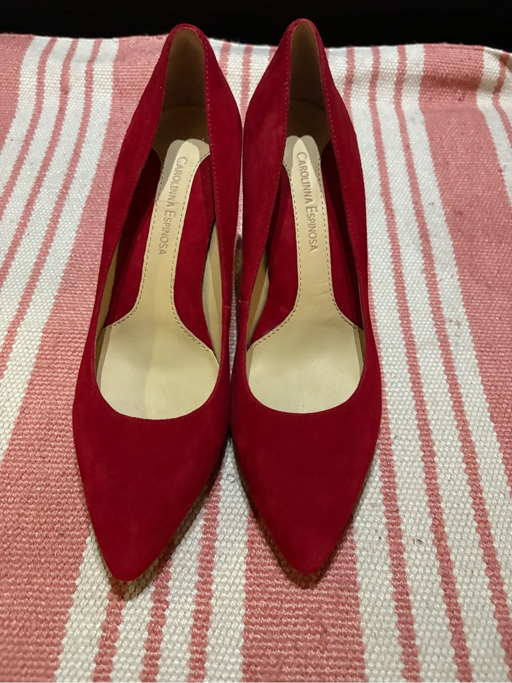 Carolinna Espinosa red suede pointed-toe pumps featuring a sleek stiletto heel 8